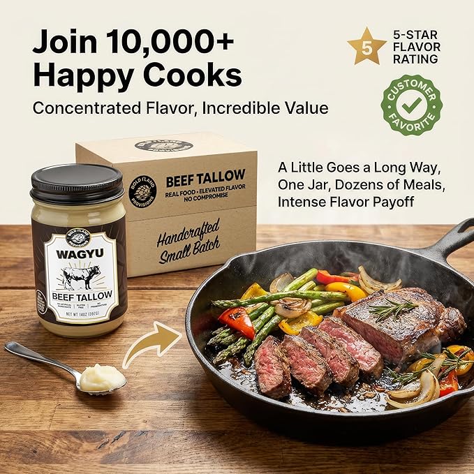 100% Pure Wagyu Beef Tallow for Cooking – Excellent for Searing Steaks - Keto and Paleo Diet Friendly – Perfect for Whole 30 – Carnivore Diet – Gluten Free Protein Snacks for Adults - 14 Ounces