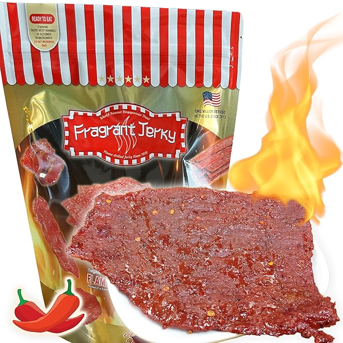 Singapore Street Food Fire-Grilled Beef Jerky (Sweet Spicy Flavor 8oz) *Fresh Grilled to Order *Shipped the Same Day *L.A. Times Handmade Gift Winner
