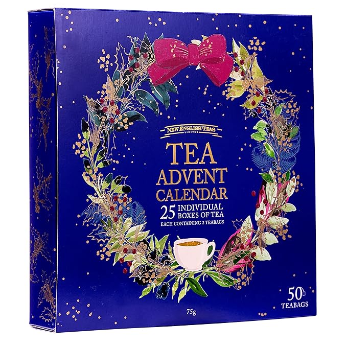 New English Teas Christmas Tea Advent Calendar 50 Pyramid Teabags 5 Festive Black Tea Fruit &amp Herbal Blends