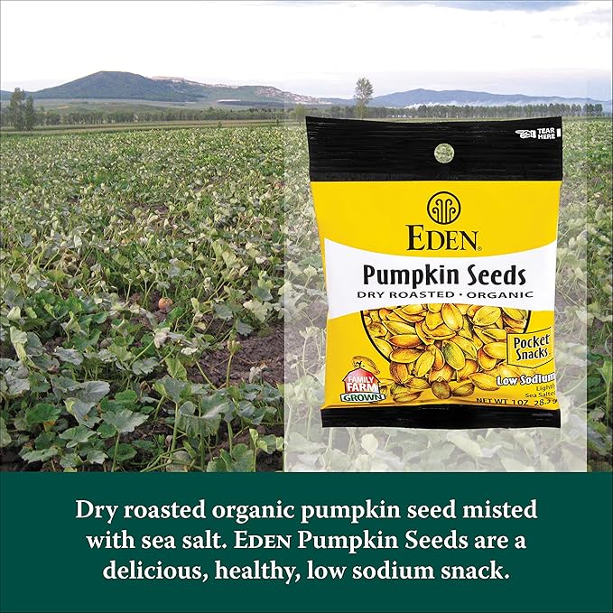 Eden Organic Pumpkin Seeds Pocket Snacks Dry Roasted Lightly Salted Hulled Pepitas 1 oz (24-Pack Case)