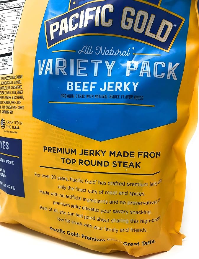 Pacific Gold Beef Jerky Original &amp Teriyaki 12 Count Per Bag (2 Bags (24 Count))