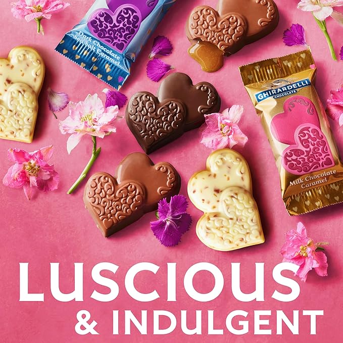 GHIRARDELLI Hearts Chocolate Assortment 15.2 oz Bag Premium Valentine’s Day Candy Individually Wrapped Assorted Chocolate Hearts