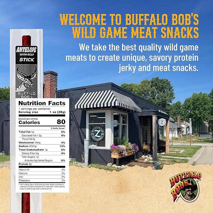 Buffalo Bob's Wild Game Meat Snack Stick - Antelope Stick 10 Pack