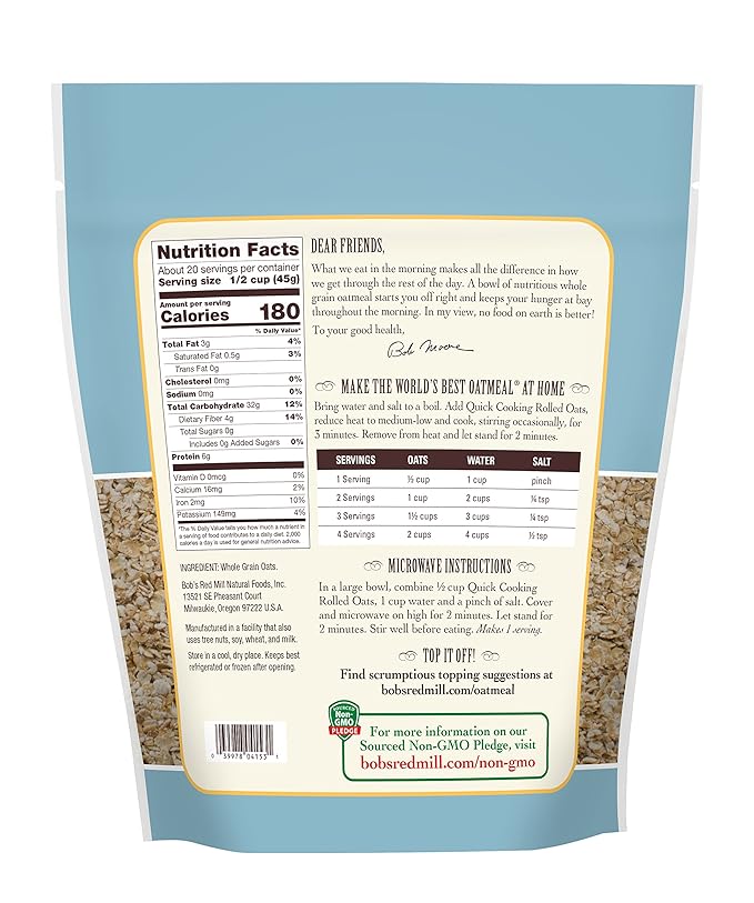 Bobs Red Mill Quick Cooking Rolled Oats 32 Ounce -- 4 per case.