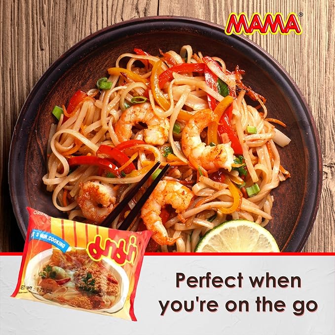 MAMA Noodles Creamy Shrimp Tom Yum Instant Spicy Noodles w/Delicious Thai Flavors Hot &amp Spicy w/Creamy Shrimp Tom Yum Soup Base No Trans Fat w/Fewer Calories Than Deep Fried Noodles 30 Pack