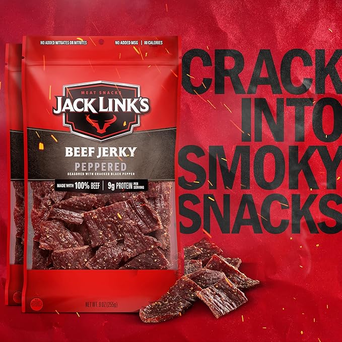 Jack Link's Beef Jerky - Peppered - Made with 100% Real Beef - Ready to Eat Real Meat Protein Snacks - 9g Protein per Serving - 9 oz Bags (2 Pack)