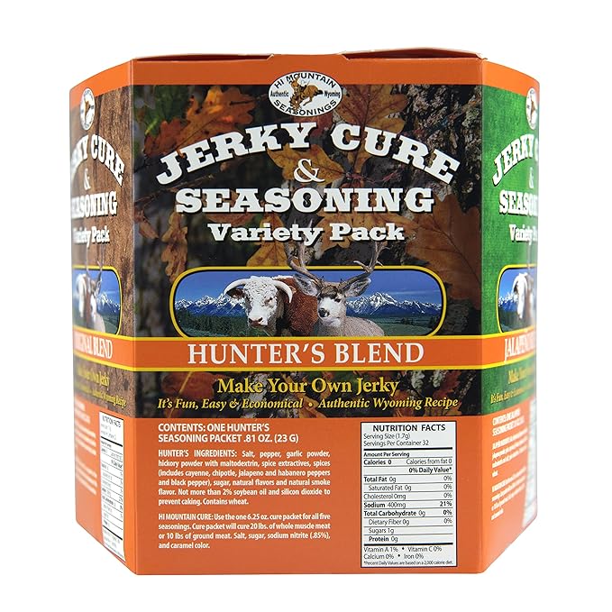 Hi Mountain Jerky Seasoning and Cure Kit | VARIETY PACK #3 | 5 Delicious Flavors: Original Hunters Blend Bourbon BBQ Jalapeno Spicy Lime | Make Beef Jerky at Home | Beef Deer Elk &amp Venison