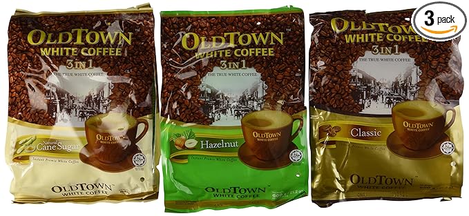 OLD TOWN White Coffee 3 in 1 Variety Pack (Classic Natural Cane Sugar Hazelnut) brown
