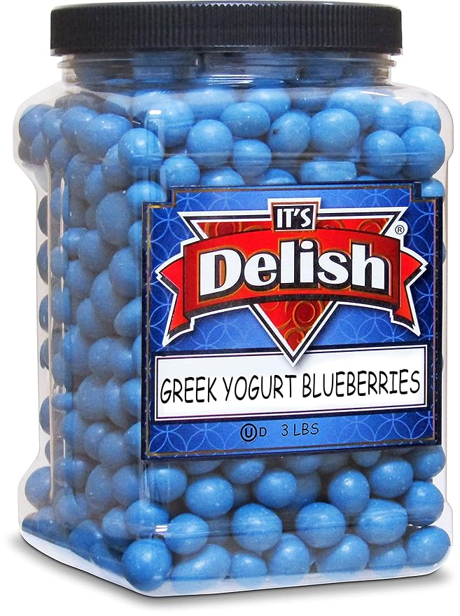 Greek Yogurt Covered Blueberries by It's Delish 3 Lbs Jumbo Container – Scrumptious &amp Nutritious Yogurt Coated Dried Blueberries – Sweet Snacking and Bulk Party Treats – USA Made Kosher OU Dairy