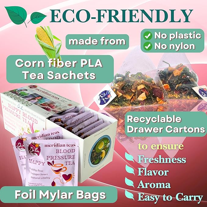 Dr. Lu’s Happy Blood Pressure Tea | 100% Natural Heart Functional Tea for Blood Pressure Support | Beetroot Hawthorn Berry Mulberry Leaf Dandelion 10 Super Herbs in Corn Fiber Pyramid Bags