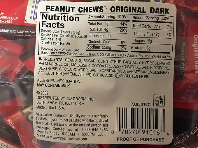 Original Dark Chocolate Goldenberg's Peanut Chews 225 Count  4 Lbs From (Jersey Candy Company)