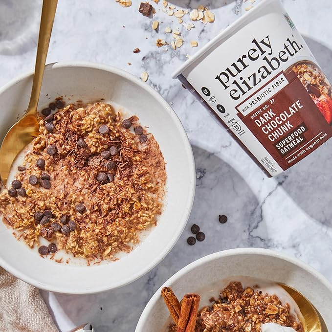 Purely Elizabeth Superfood Oatmeal Cup with Prebiotic Fiber Dark Chocolate Chunk Vegan Friendly Organic Gluten Free &amp Non-GMO 1.76 Ounce (Pack of 12)