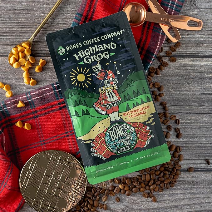 Bones Coffee Company Highland Grog and Army of the Dark Chocolate Flavored Ground Coffee Beans Bundle | 12 oz Medium Roast Arabica Low Acid Coffee Gifts (Ground)