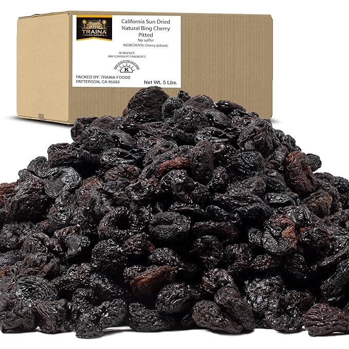 Traina Home Grown California Sun Dried Natural Pitted Cherries - Healthy Natural No Added Sugar Non GMO Gluten Free Kosher Certified Vegan Dark Red Value Size (5 lbs)