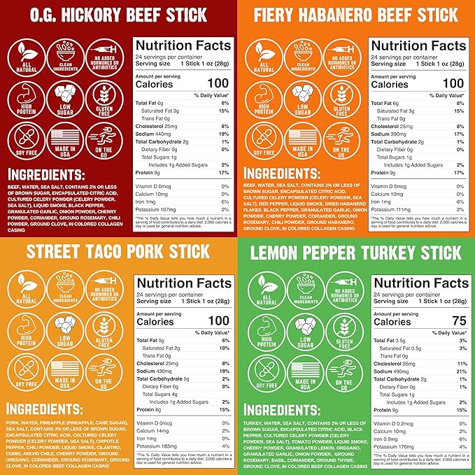Righteous Felon Variety Meat Sticks | 100% Grass Fed Beef Turkey &amp Pork | 210g Total Protein | Gluten-Free Low Sugar High Protein Snack Sticks | Individually Wrapped | Jerky Variety Pack 24 Co