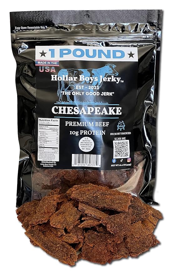 Hollar Boys Snacks Chesapeake Beef Jerky One Pound Resealable Bag Low Carb USA Made