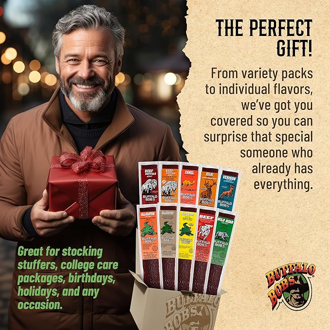 Buffalo Bob's Wild Game Meat Snack - Kangaroo with Beef and Pork Jerky 10 Pack