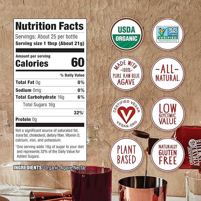 In the Raw Organic Blue Agave Syrup Bundle – Amber + Light Agave Nectar Low-Glycemic Sweetener Maple Syrup and Honey Alternatives 18.5 Oz Ea