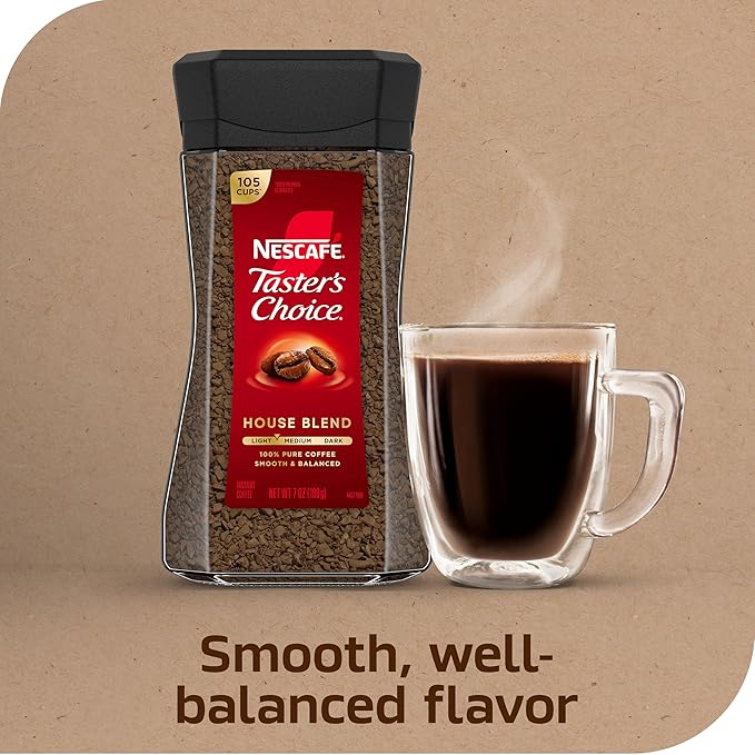 NESCAFÉ Taster's Choice Instant CoffeeLight Medium RoastHouse Blend(7 Oz Each)(Pack of 4)