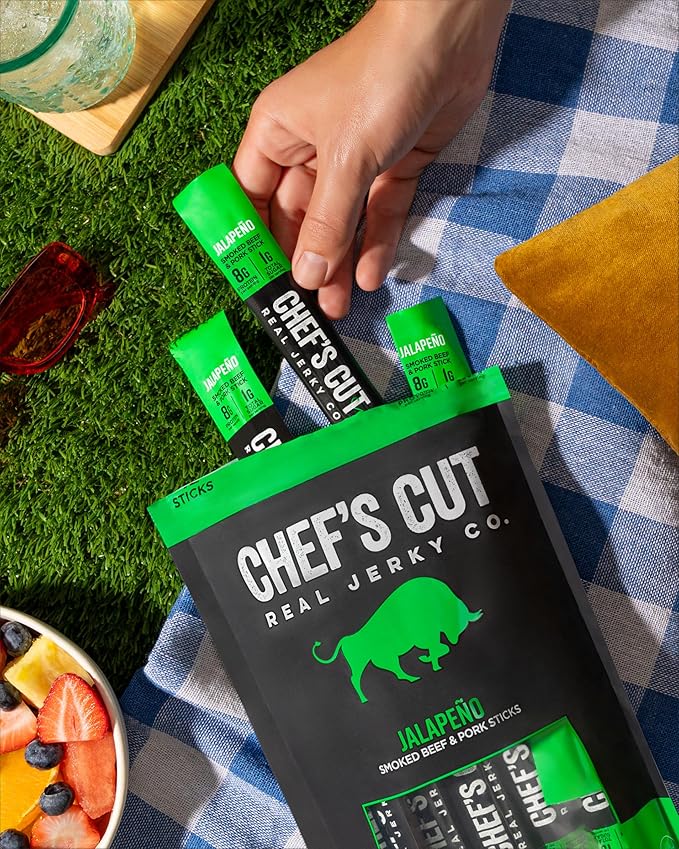 Chef’s Cut Real Snack Sticks | High Protein Meat Snack Sticks with 8g Protein Gluten Free Keto-Friendly| Premium Smoked Beef &amp Pork Blend | Jalapeño Heat | 1 oz Stick (12-Count Bag)