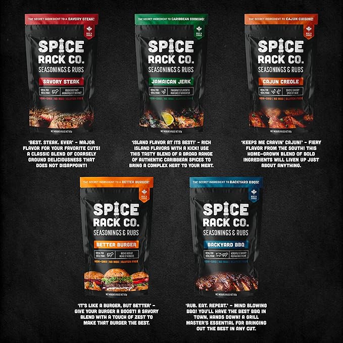 Spice Rack Co. BBQ Seasonings And Rubs - Smoking &amp Grilling Spices and Seasonings Sets Grilling Accessories &amp Smoker Accessories Unique Fathers Day Gift For Dad Gifts For Father's Day (5 Pa