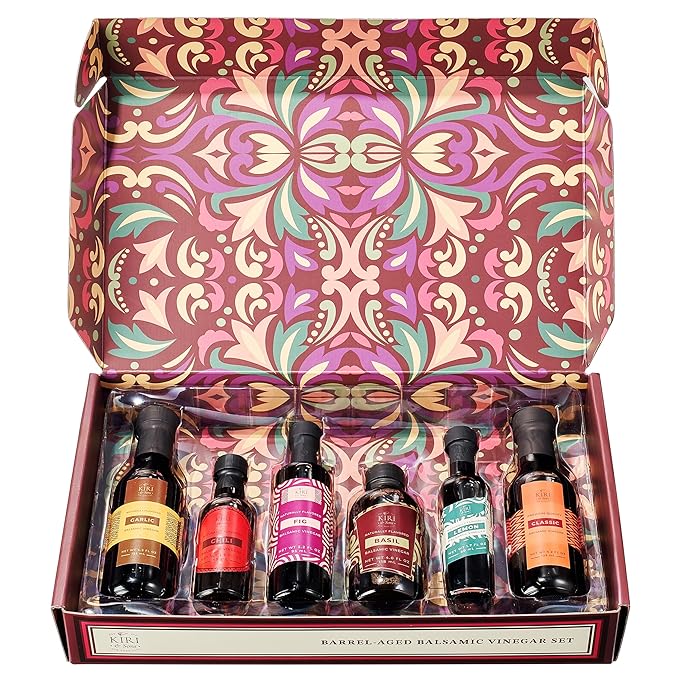 Kiri &amp Sons Balsamic Vinegar Gourmet Gift Set of 6 - Premium Made In Italy Natural Flavors Include Garlic Chili Fig Basil Lemon &amp Classic Italian Crafted Glaze For Cooking