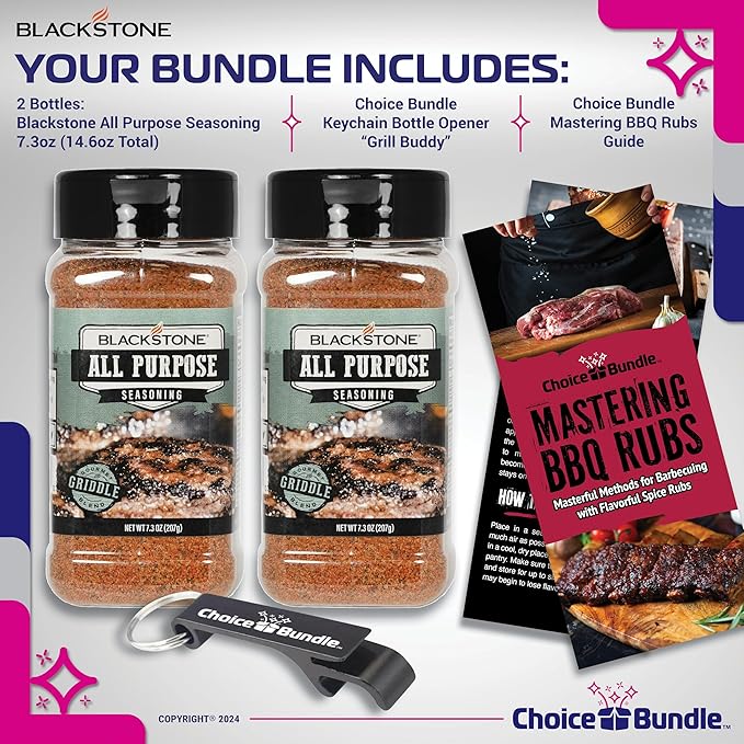 Blackstone All Purpose (AP) Seasoning – Gourmet Griddle Premium Barbecue Rub 2 Pk (14.6 oz) + BBQ Masters &amp Opener (4 Items)!