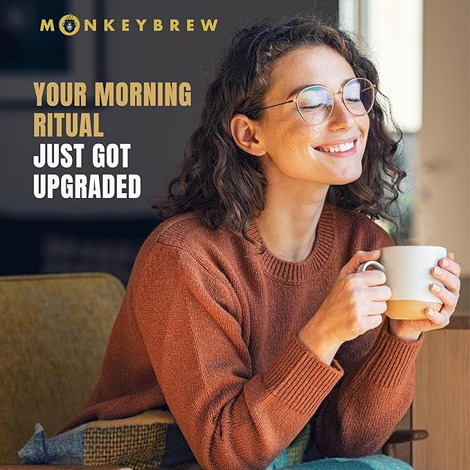 Monkey Brew Rise &amp Focus USDA Organic Mushroom Coffee | Boosts Focus Energy Immunity &amp Mood | 1750mg Adaptogens: Lion’s Mane Turkey Tail KSM-66 Ashwagandha | Low Caffeine Fruiting Body