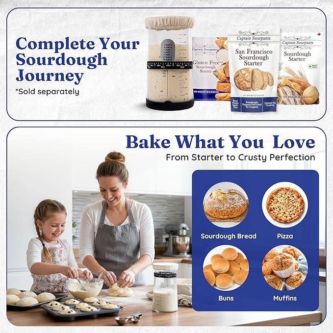 Pro Sourdough Starter Kit -37oz Wide Mouth Sourdough Starter Jar Kit for Bread - Large Glass Sourdough Jar Feeding Band Cloth Cover Spatula &amp Thermometer–Best Sourdough Bread Kit for Beginners