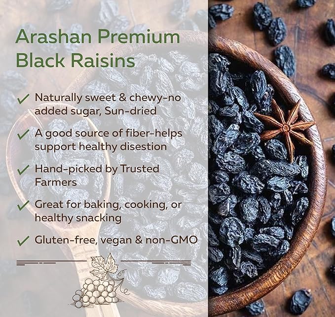 Premium Black Raisins – 13.4 oz (380g) – Natural No Added Sugar High in Fiber (Pack of 2)
