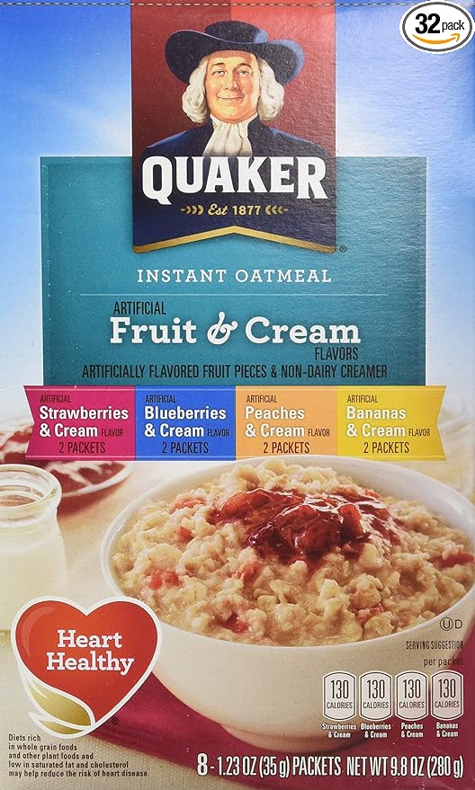 Quaker Instant Oatmeal Fruit &amp Cream Variety Pack 8-Count Boxes (Pack of 4)