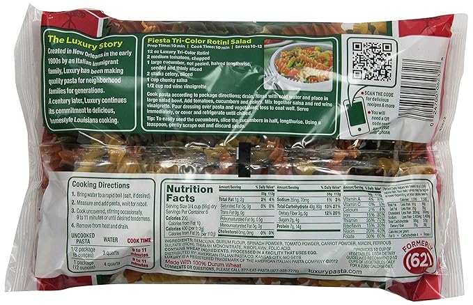 Luxury Tri-Colored Rotini Pasta 12-Pack (12 oz Each) – Vibrant Spiral Pasta for Salads Bakes &amp Sauces
