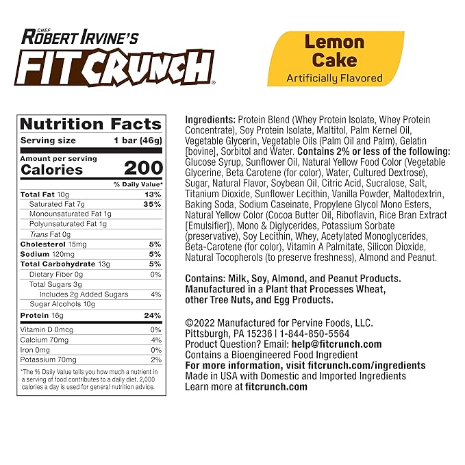 FITCRUNCH Snack Size Protein Bars 6-Layer Baked Bar 3g of Sugar &amp Soft Cake Core (9 Bars Lemon Cake)