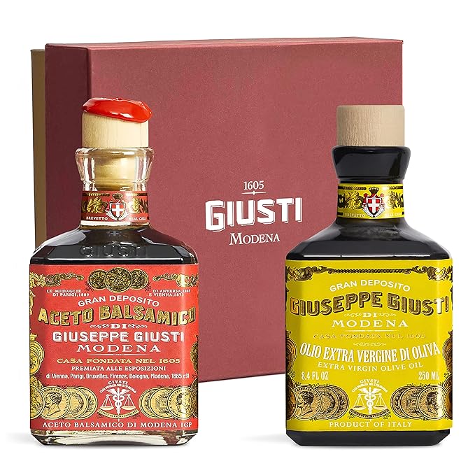 Giusti Balsamic Vinegar of Modena and Extra Virgin Olive Oil Set– Gran Deposito Aceto Balsamico di Modena IGP Cold Pressed Oil and Vinegar Gift Set From Italy – 2 x 8.45 fl oz (2 x 250 ml)