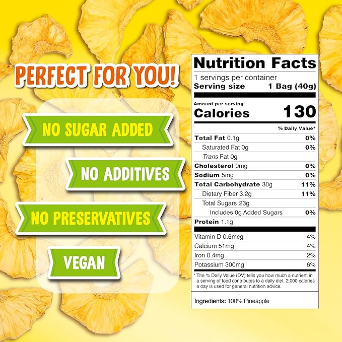 The Daily Good Soft-Dried Pineapple Slices | All Natural Superfood Snacks for Adults &amp Kids | Healthy Soft and Chewy | No Sugar Added or Preservatives Gluten Free Vegan (1.41 oz Pack of 3)
