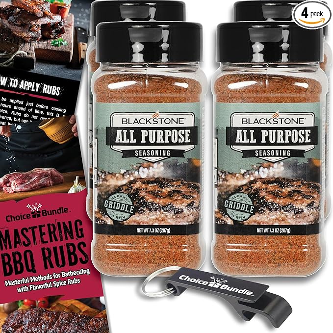 Blackstone All Purpose (AP) Seasoning – Gourmet Griddle Premium Barbecue Rub 4 Pk (29.2 oz) + BBQ Masters &amp Opener (6 Items)!