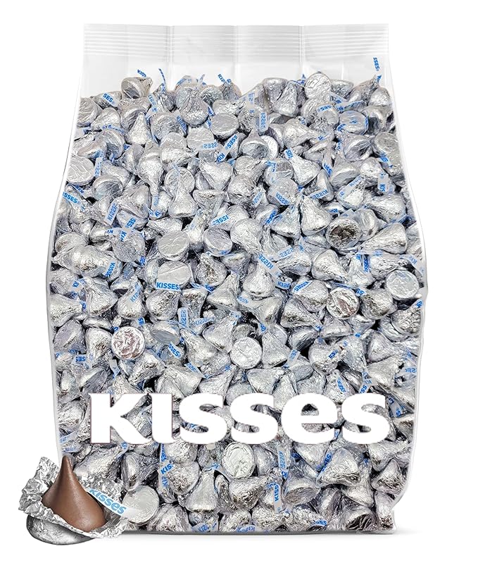 Bulk Kisses Milk Chocolate Candy - 200 Silver Kisses Chocolate Individually Wrapped - Chocolate Kisses Candy Bulk - Bulk Chocolate for Weddings Party Favors Candy Buffets &amp Office Treats - 2 Po