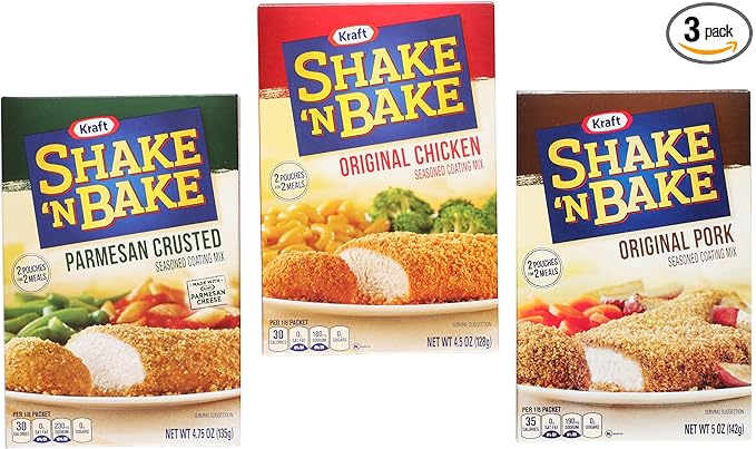Shake N Bake Variety Bundle: (1) Original Pork 5oz (1) Original Chicken 4.5oz and (1) Parmesan Crusted 4.75oz (3 Pack Total)