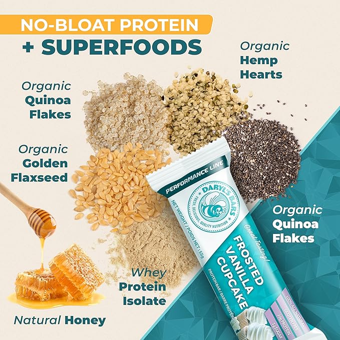 Daryl's Bars Frosted Vanilla Cupcake On the Go Whey Protein Bars Gluten Free 20gr of Protein Snack Meal Replacement Pack of 1