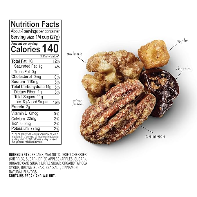 Sahale Snacks Maple Pecans Glazed Mix 4 oz Pouches (6 Packs) Dry-Roasted Deluxe Mixed Nuts with Cherries Apples Maple and Cinnamon - Non-GMO Kosher and Certified Gluten-Free Snacks