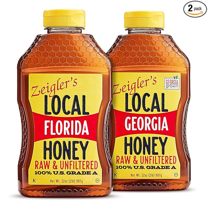 Zeigler's Local Georgia &amp Local Florida Honey (32x2 oz Value Pack of 2) – All Natural Pure Raw &amp Unfiltered Award Winning Honey – Perfect for Tea Yogurt Parfaits Toast and Cornbread