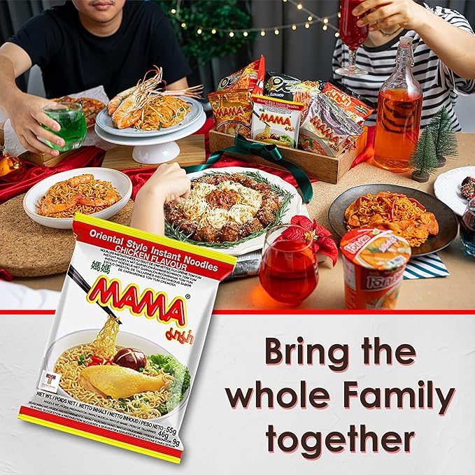 MAMA Noodles CHICKEN Instant Spicy Noodles with Delicious Thai Flavors Hot And Spicy Noodles with Chicken Soup Base No Trans Fat with Fewer Calories Than Deep Fried Noodles (Chicken Flavor 30 Pack)