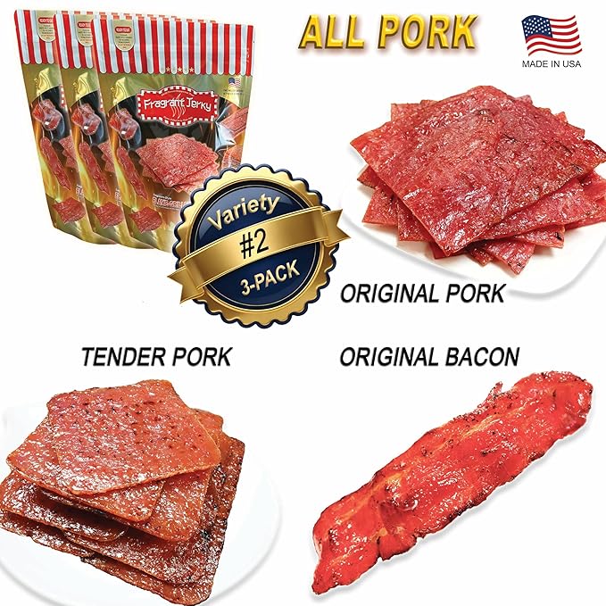 VP#2 ALL PORK JERKY - ORIGINAL FLAVOR (Pork Tender Bacon each 4oz) *Fresh Grilled to Order *Shipped the Same Day *L.A. Times Handmade Gift Winner