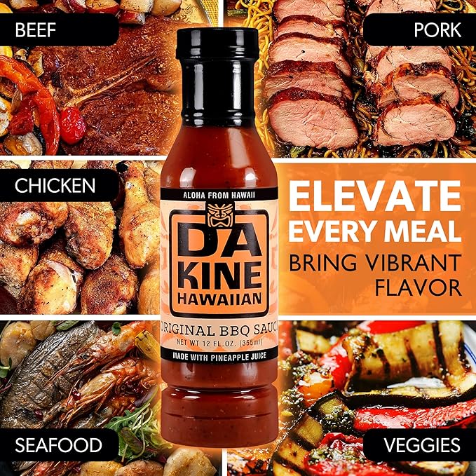 Da Kine Hawaiian BBQ Sauce Premium Gourmet Barbecue Sauce Made in Small Batches Gluten-Free BBQ Sauce for Meat Fish and Vegetables - Original (3 Pack)