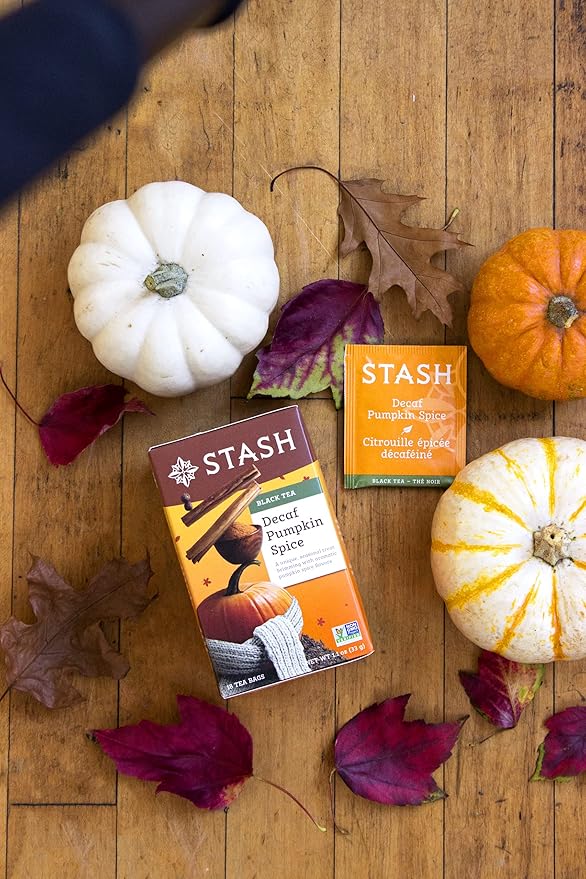 Stash Tea Decaf Pumpkin Spice Black Tea - Decaf Non-GMO Project Verified Premium Tea with No Artificial Ingredients 18 Count (Pack of 6) - 108 Bags Total