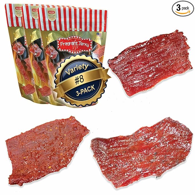 VP#8 ALL BEEF JERKY - MIXED FLAVORS (Original Spicy Black Pepper Beef each 4oz) *Fresh Grilled to Order *Shipped the Same Day *L.A. Times Handmade Gift Winner