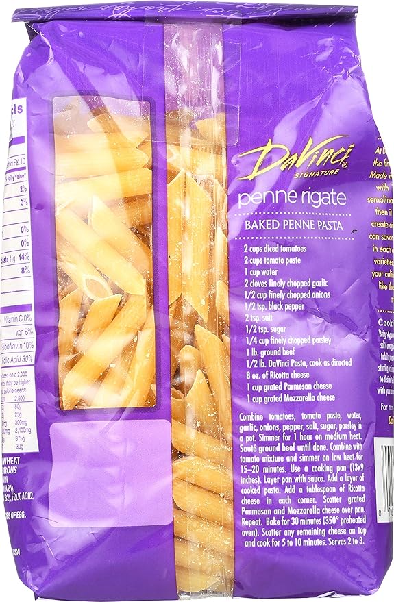 DaVinci Signature Penne Rigate 16 Ounce Resealable Bags (Pack of 12)