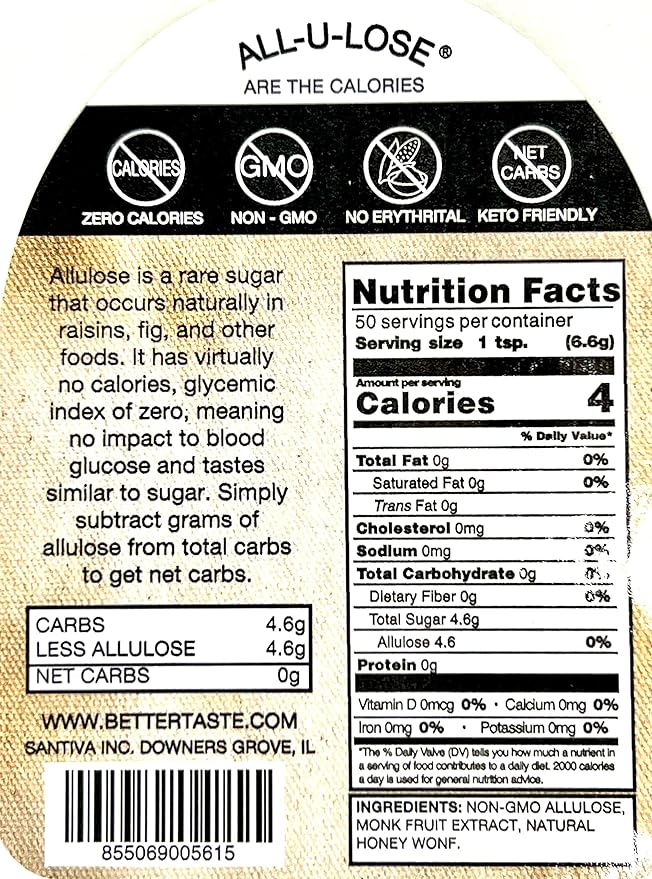 BetterTaste Honey Natural Flavored Allulose Syrup 11.75-Ounce (Pack of 4) Zero Calorie Sugar Substitute Non-GMO Non-Erythritol Gluten Free &amp Vegan Liquid Sweetener