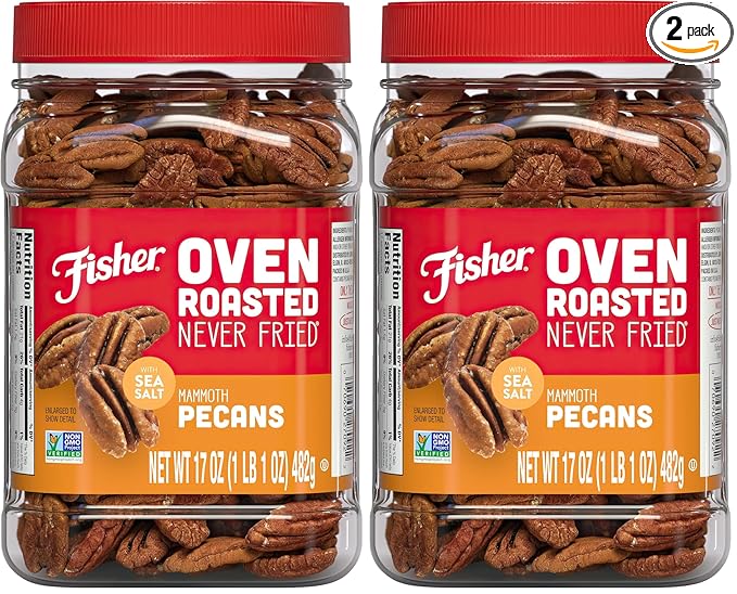 Fisher Oven Roasted Never Fried Mammoth Pecans17 OuncesHeart Healthy Snacks for AdultsMade with Sea SaltNo Added Oil or Artificial IngredientsGluten FreeVegan ProteinBulk(Pack of 2)