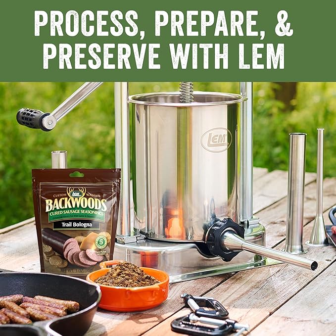 LEM Products Backwoods Trail Bologna Cured Sausage Seasoning Kit Ideal for Wild Game and Domestic Meat Seasons Up to 20 Pounds of Meat 15.2 Ounce Package with Pre-Measured Cure Packet Included